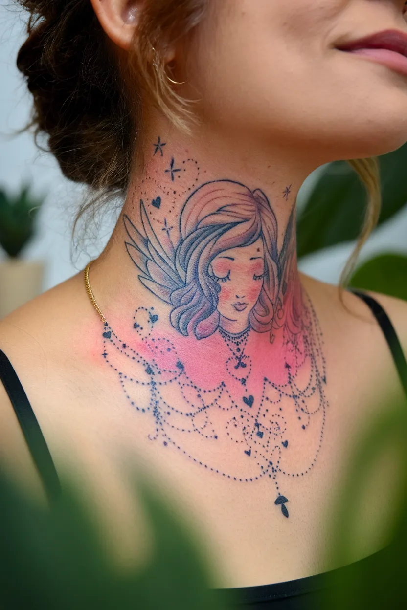 Angel or Fairy Neck Tattoo