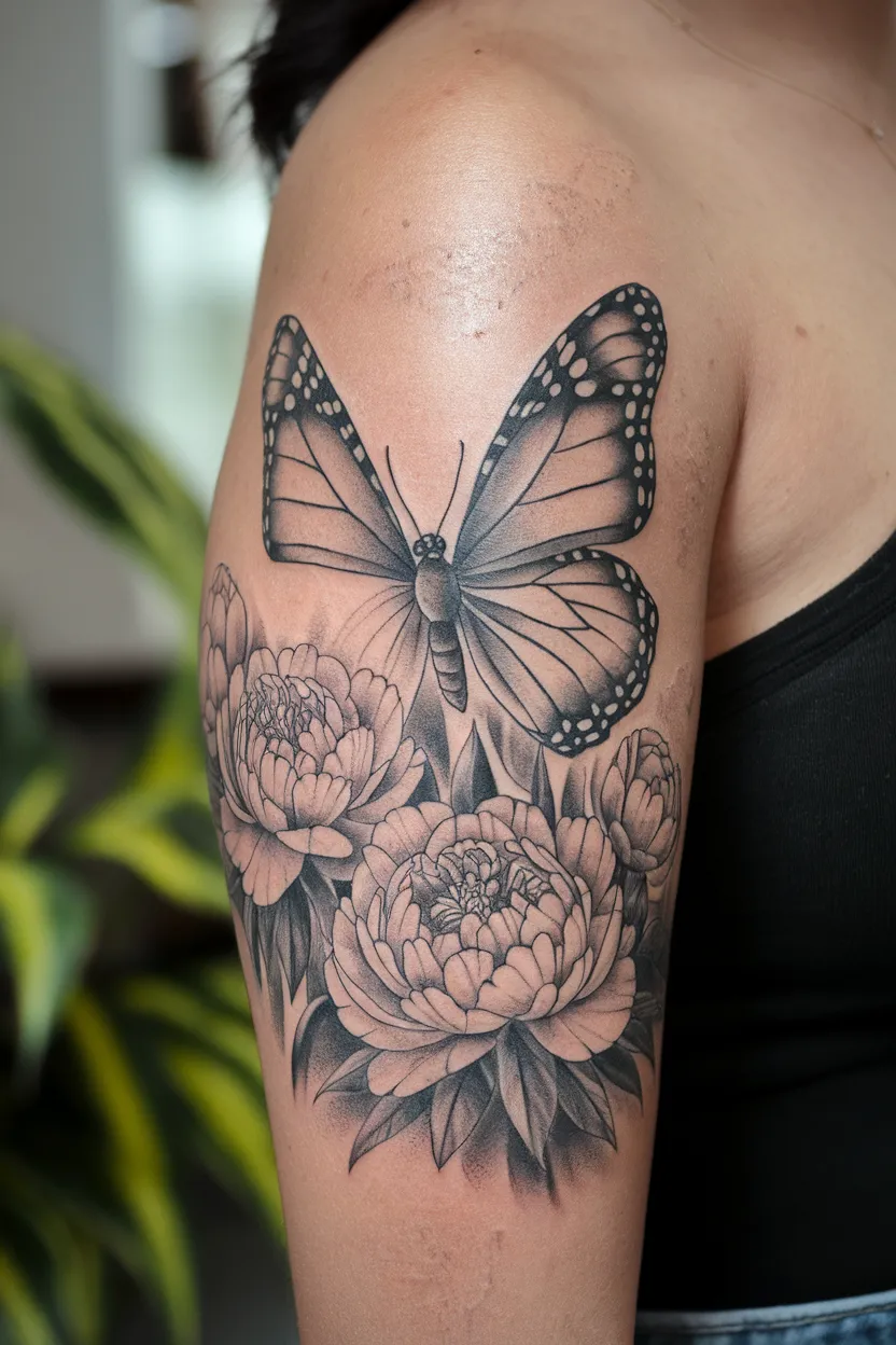 Butterfly With Peonies