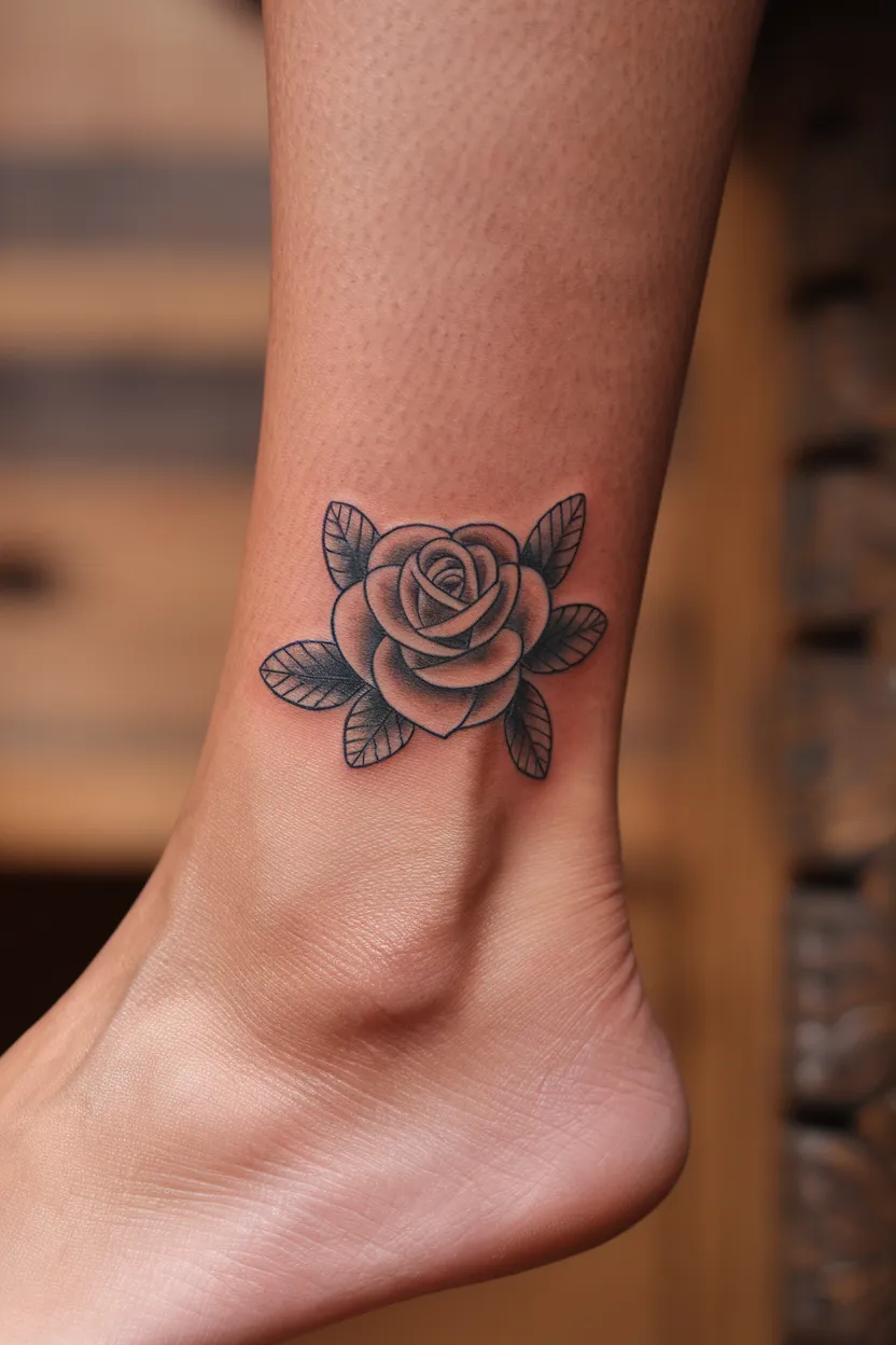 Ankle Rose Heart Tattoo