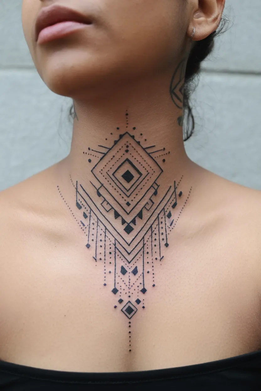 Geometric Patterns Neck Tattoo