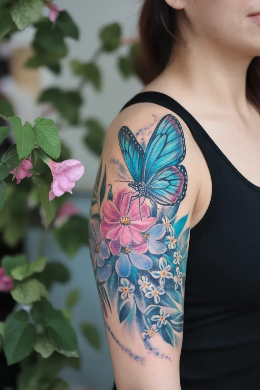 Floral Arm Sleeve With Butterfly