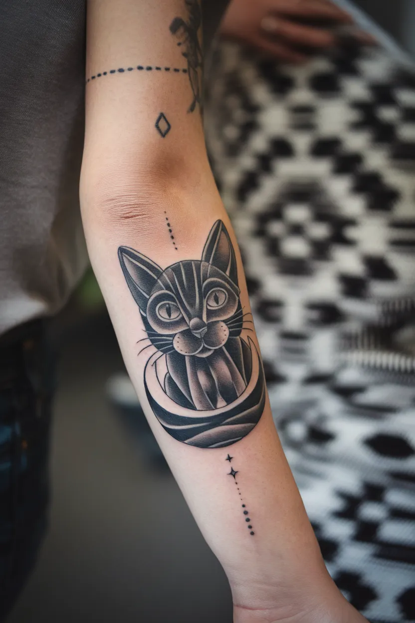 Black Cat With a Crescent Moon