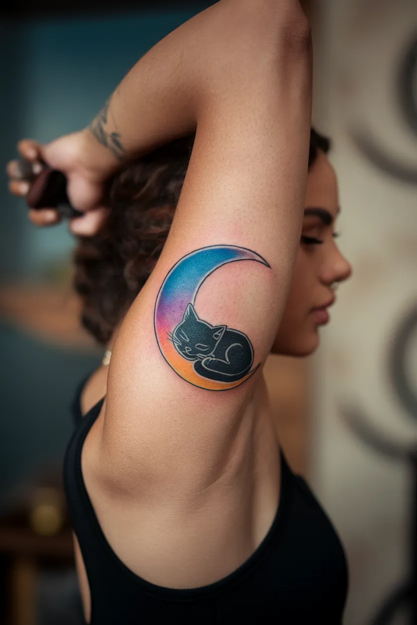 Sleeping Black Cat on a Crescent Moon