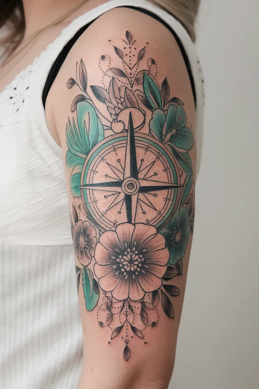 Floral Compass Tattoo