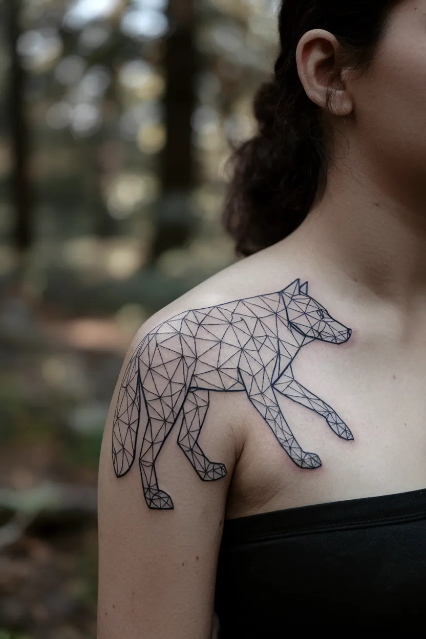 Geometric Wolf Tattoo for Women