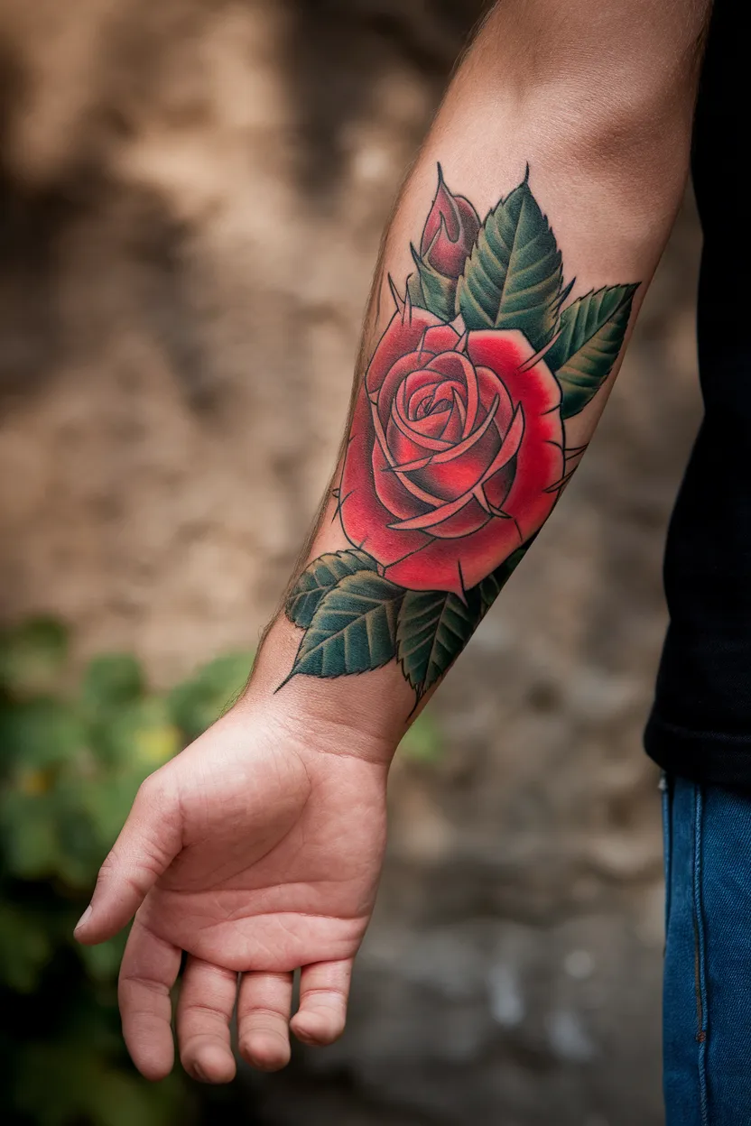Neo-Traditional Rose Hand Tattoo
