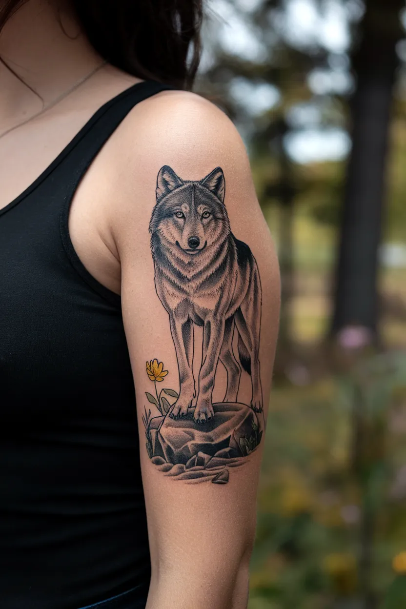Tiny Lone Wolf Arm Tattoo for Women