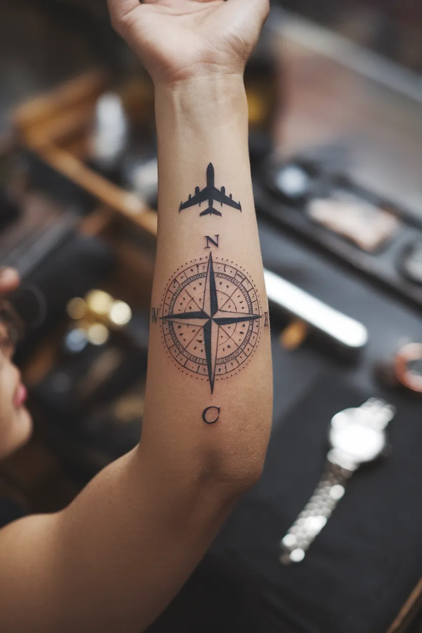 Air Travel Compass Tattoo