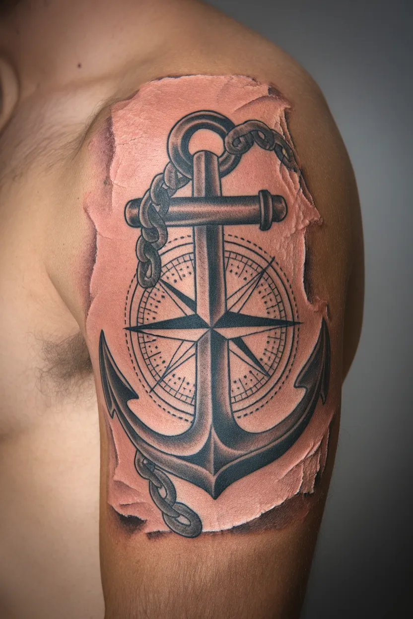 Anchor Compass Tattoo 2