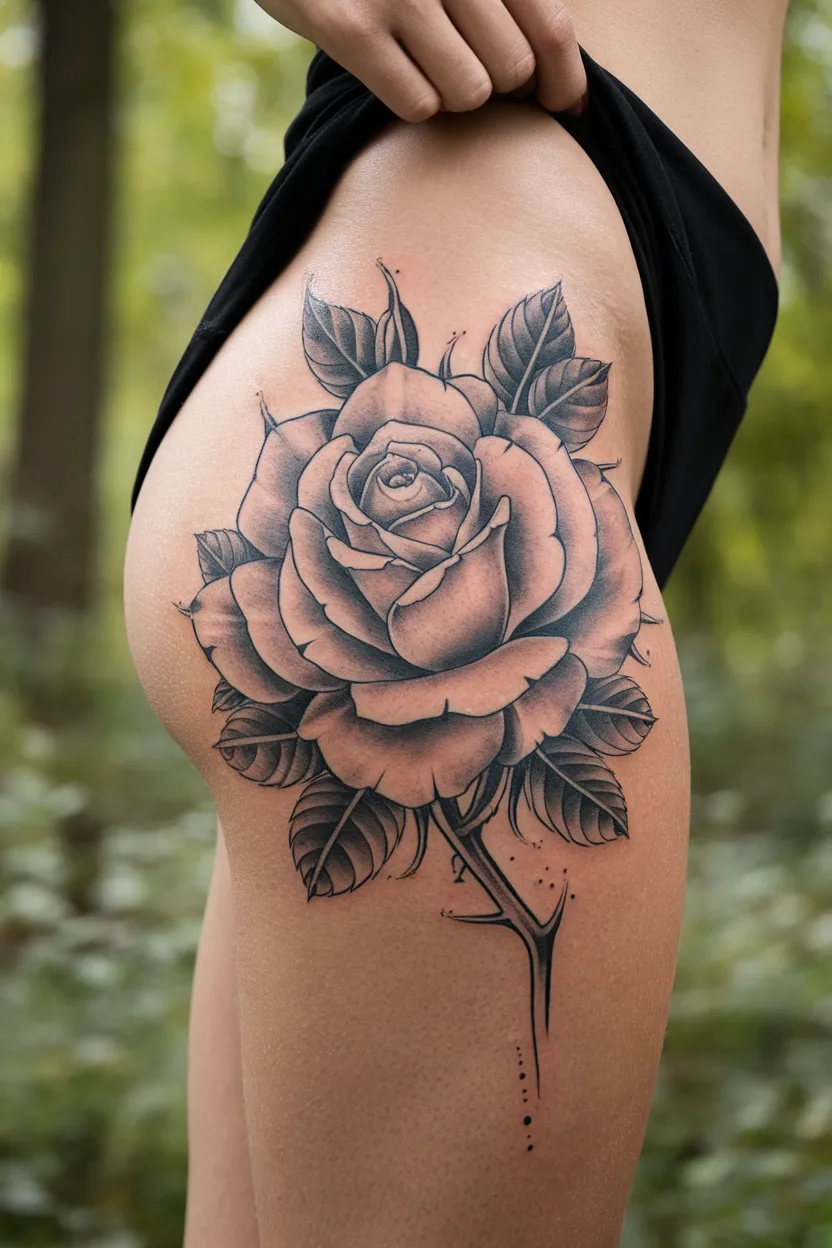 Thigh Rose Tattoo