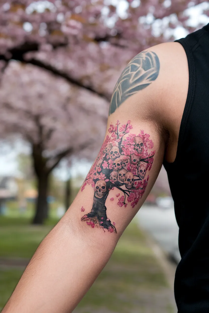 Cherry Blossom Skull With Branches