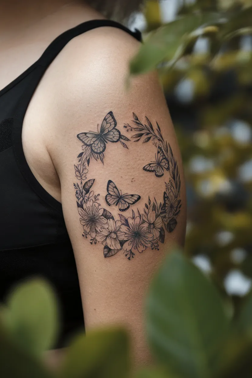 Floral Wreath With Butterfly