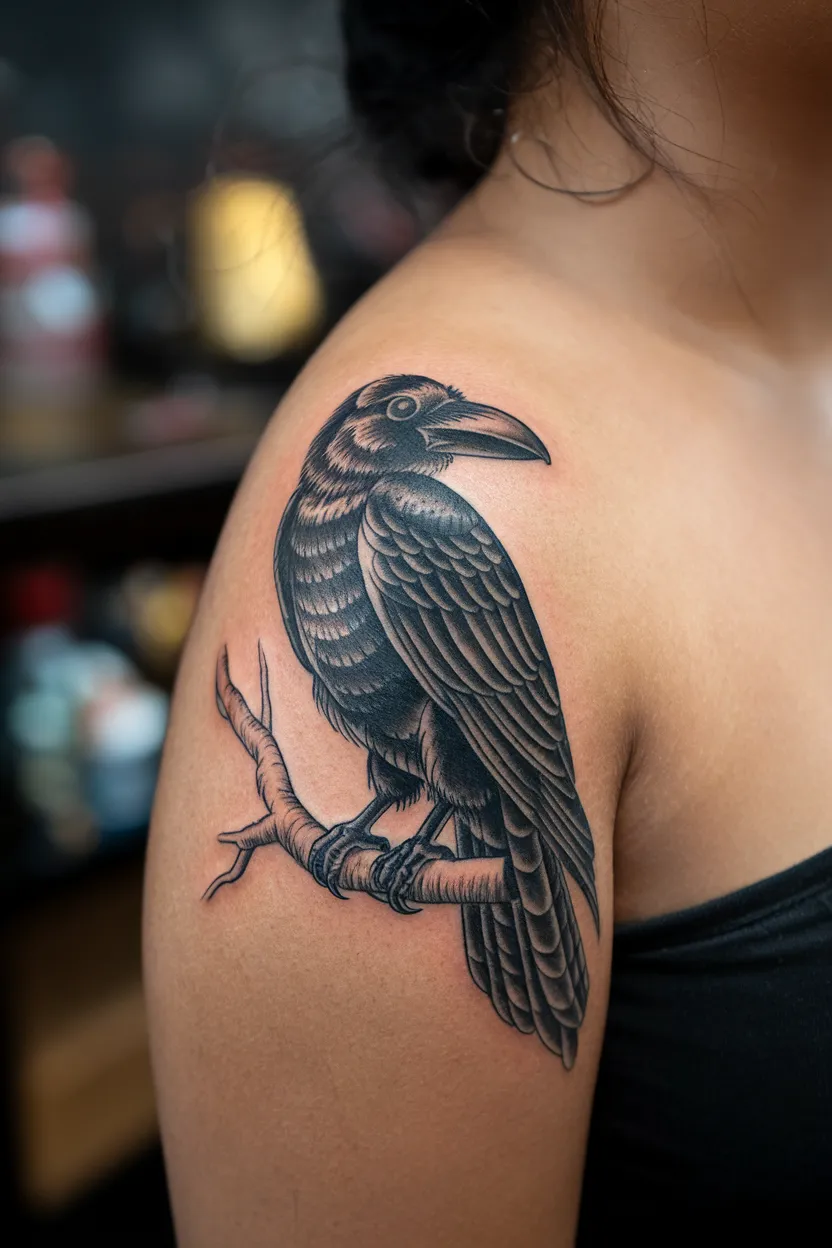 Vintage-Style Raven Illustration