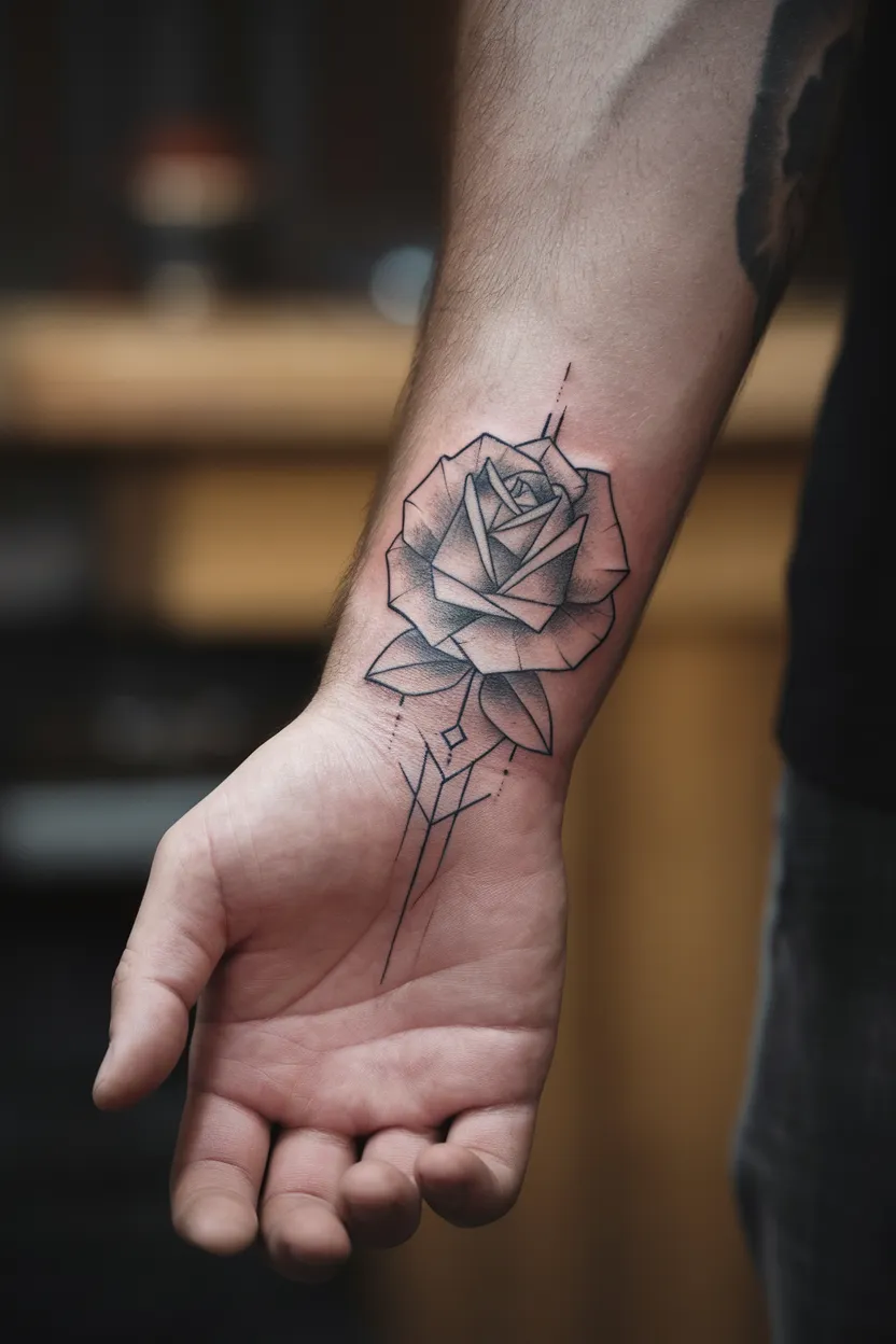 Blackwork Rose Hand Tattoo