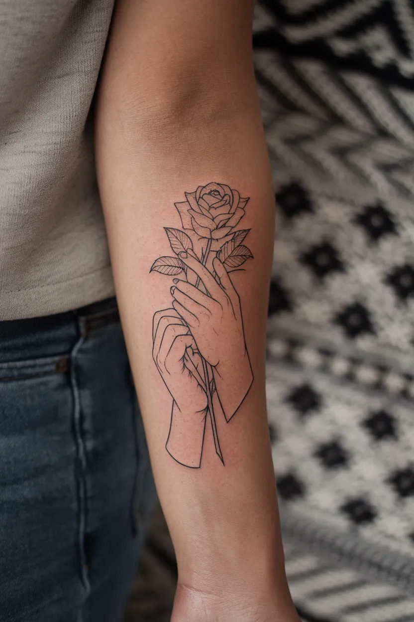 Hands and Roses on Forearm