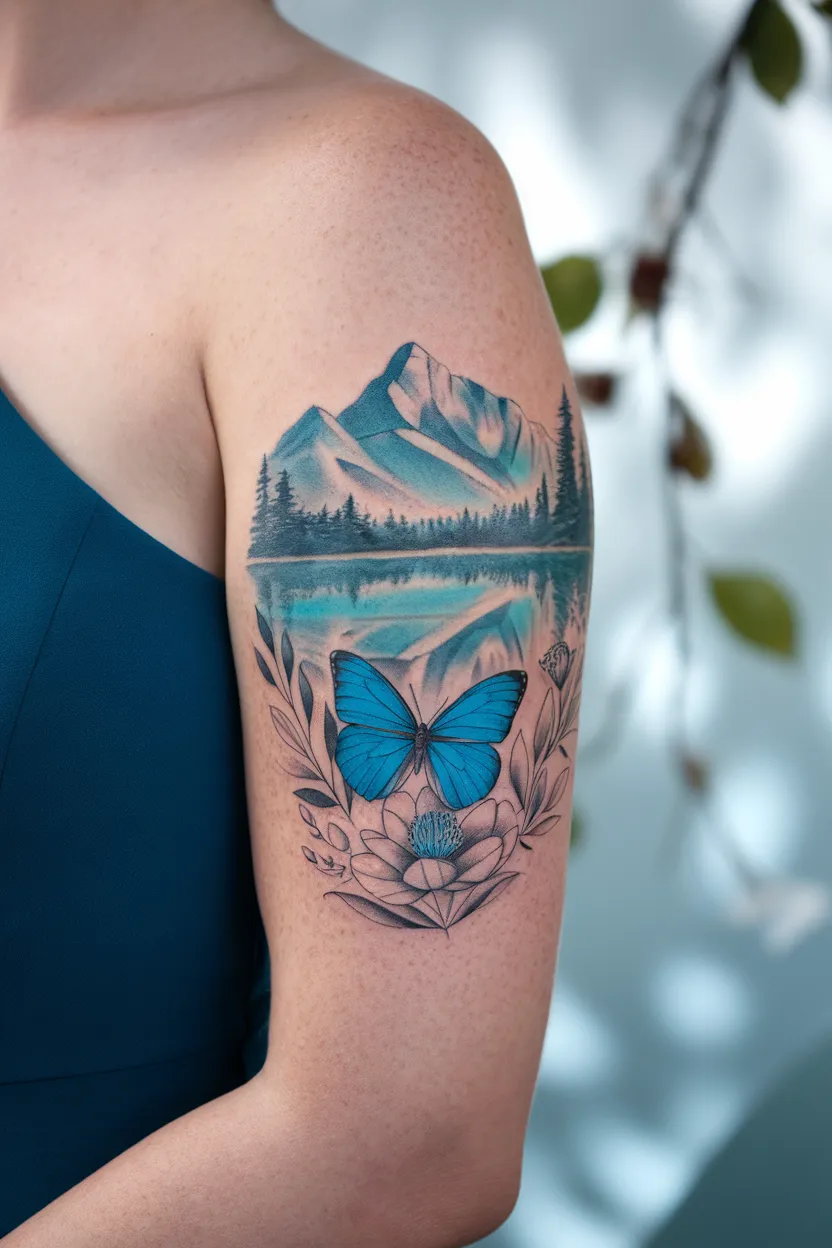Blue Butterfly and Nature Scene