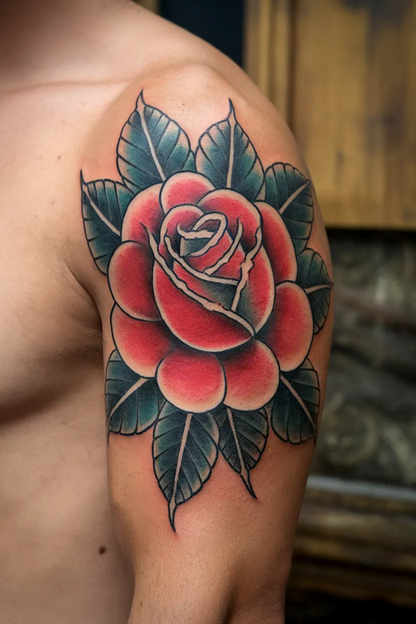 Old School Blackwork Arm Tattoo of Rose