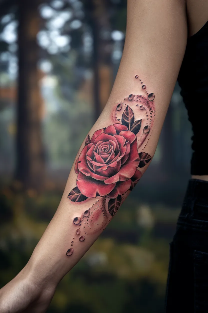 Red Rose With Water Droplets