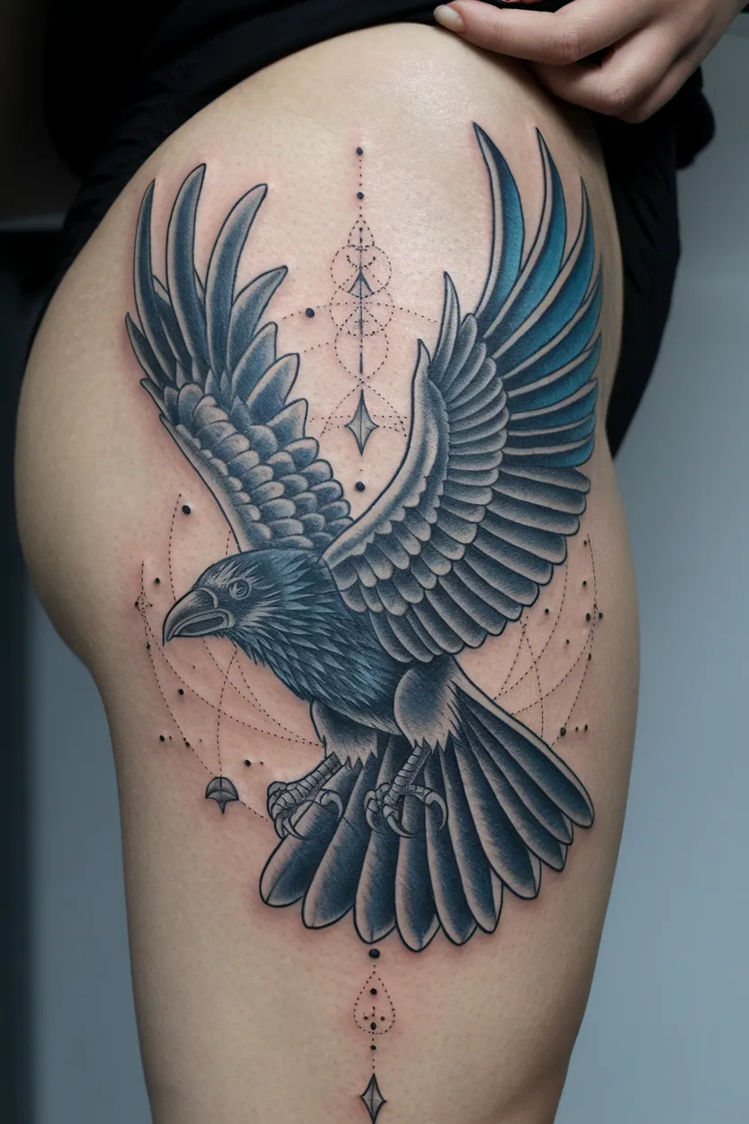 Majestic Raven With Outstretched Wings