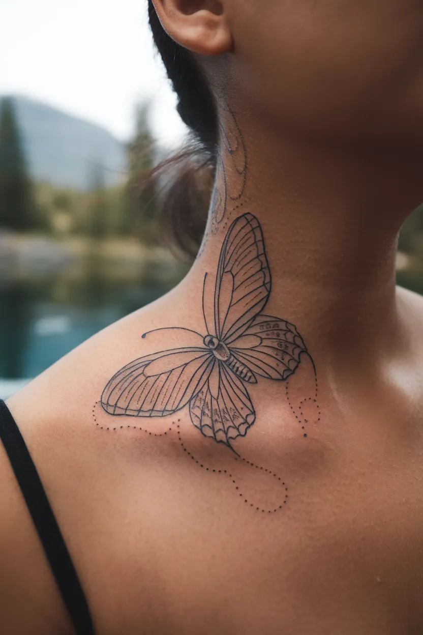 Butterfly Neck Tattoo