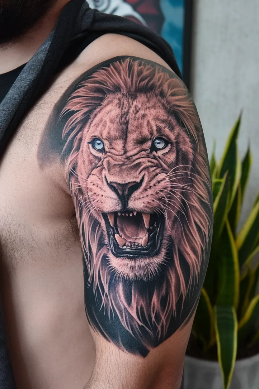 Lion With Blue Eyes Tattoo Design