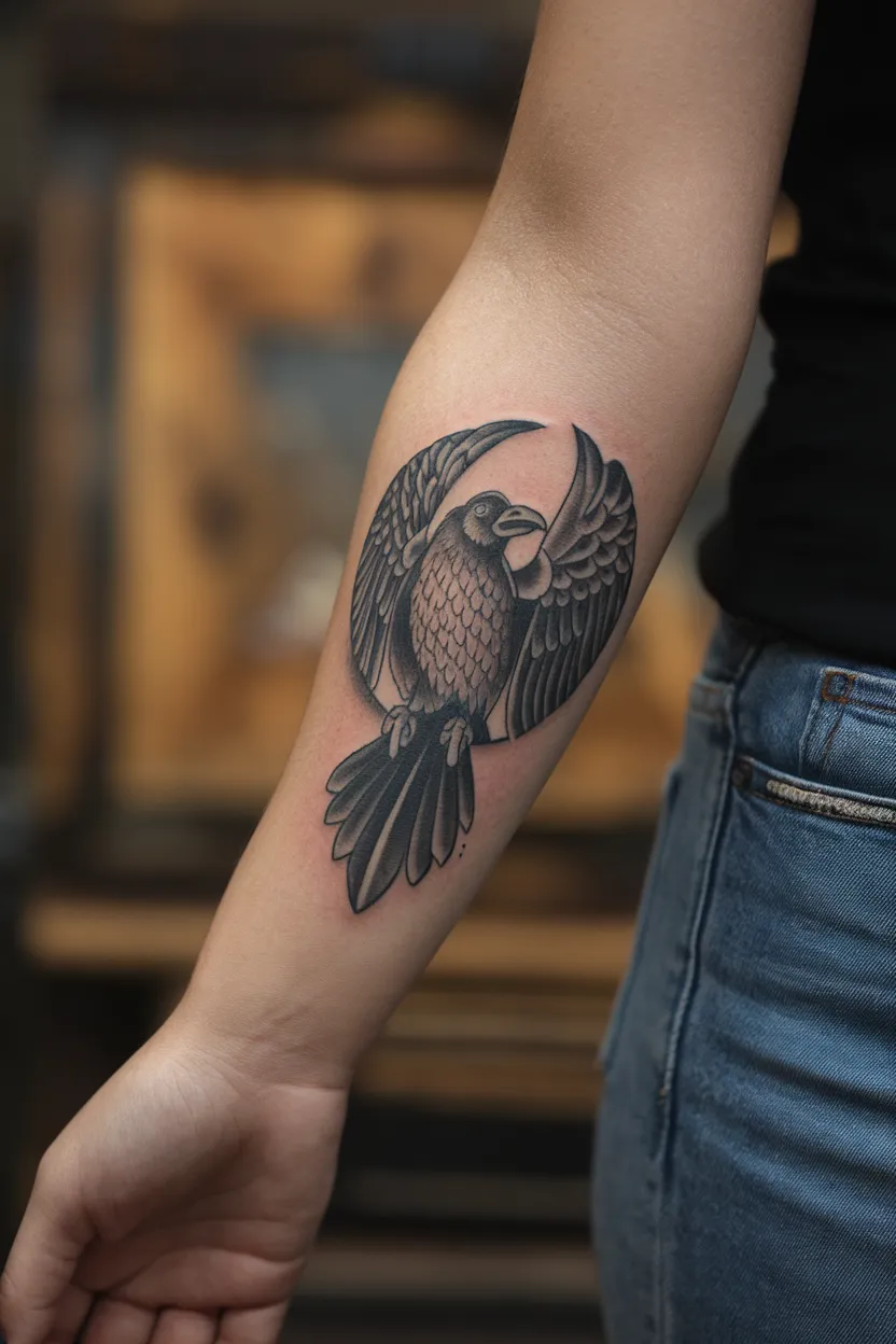 Raven in a Circular Shape