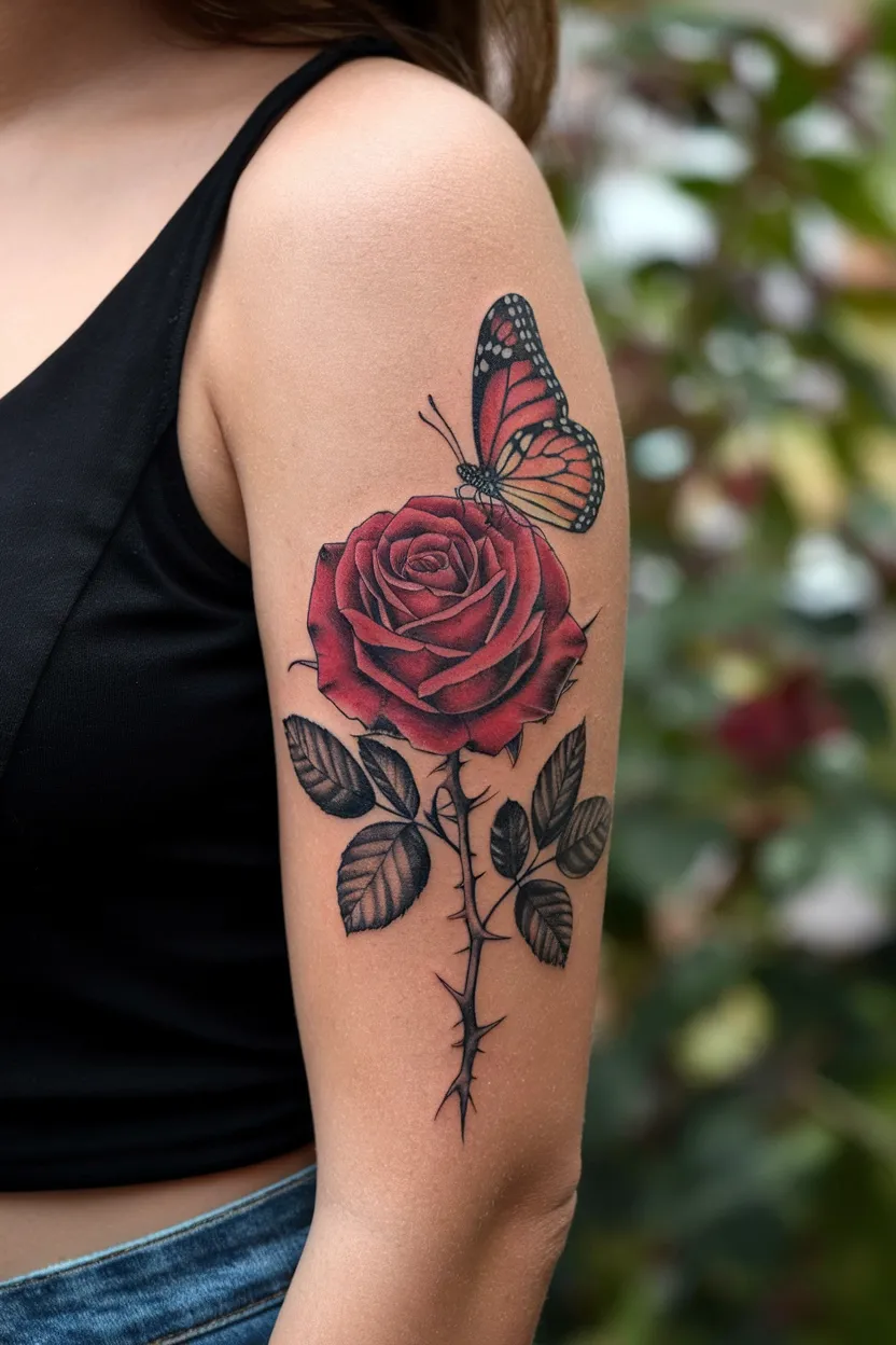 Red Rose With a Butterfly