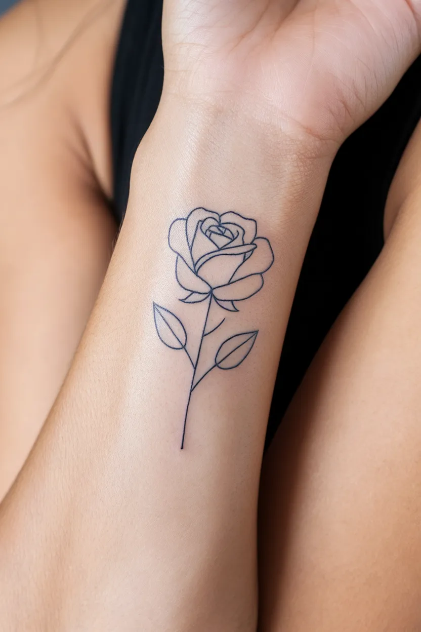 Minimalist Rose Wrist Tattoo