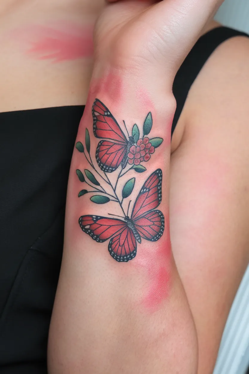 Two Red Butterflies on the Wrist