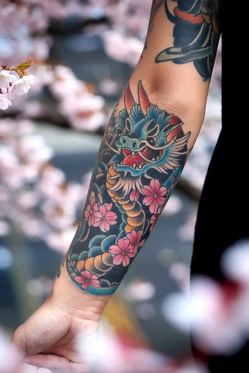Japanese Dragon With Cherry Blossoms