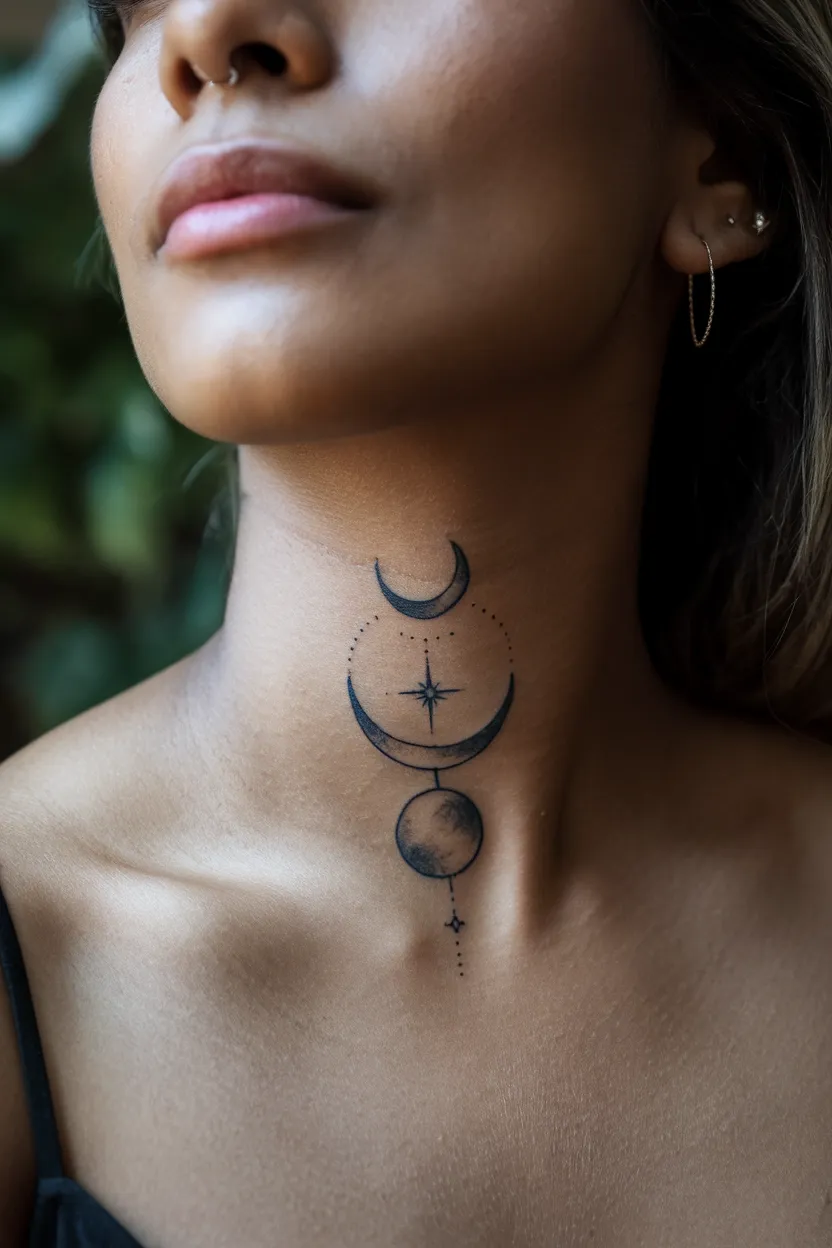 Moon Phases Neck Tattoo