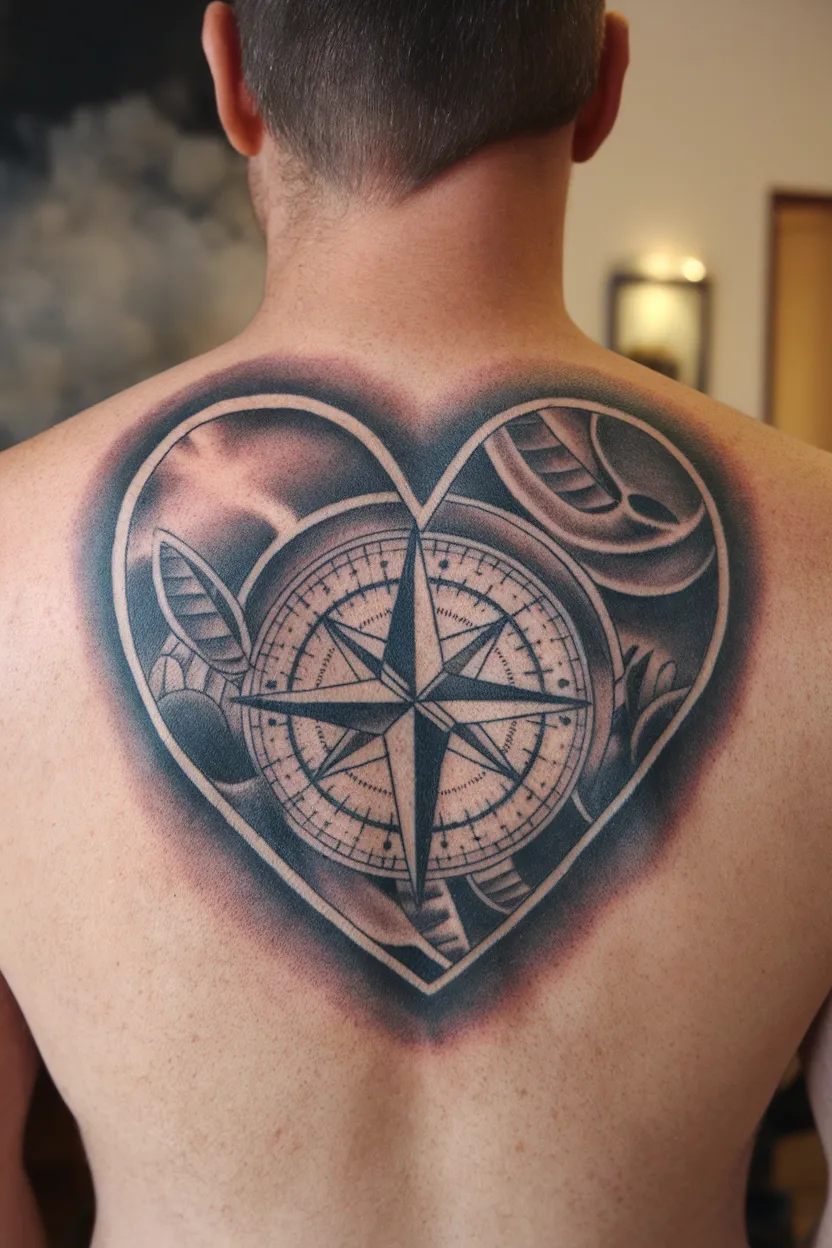 Heart Compass Tattoo 2