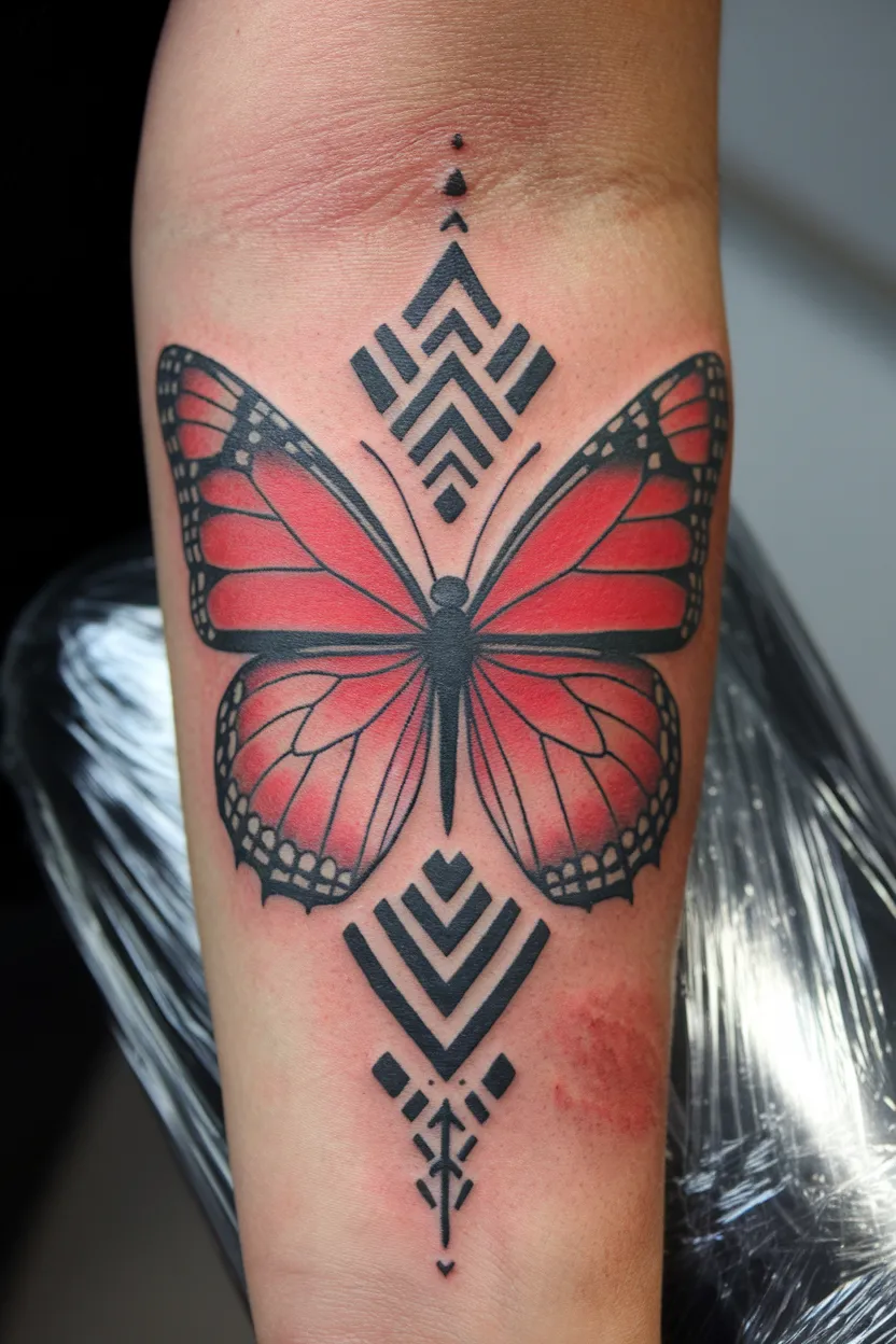 Tribal Red Butterfly Tattoo