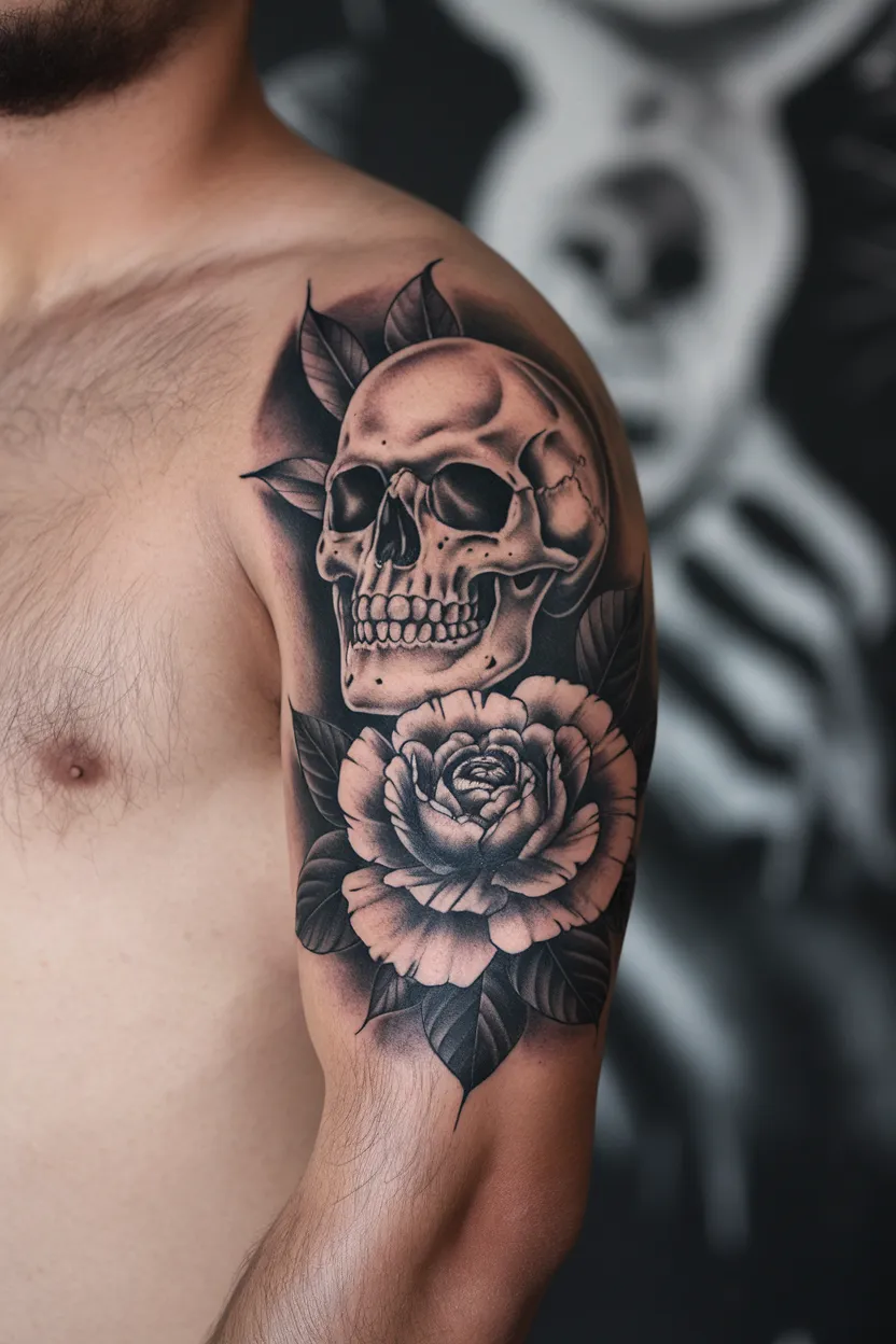 Skull & Flower Tattoo