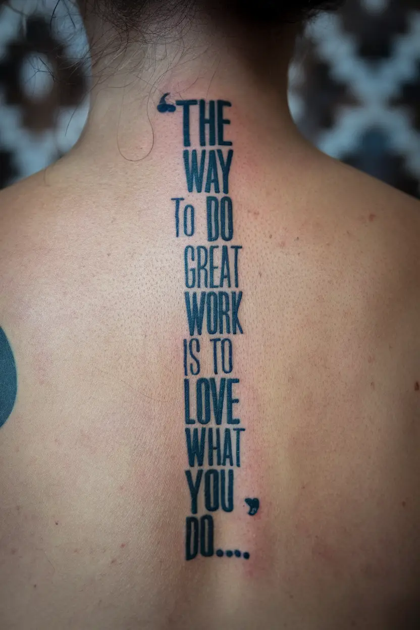 Quote Tattoo Along Spine