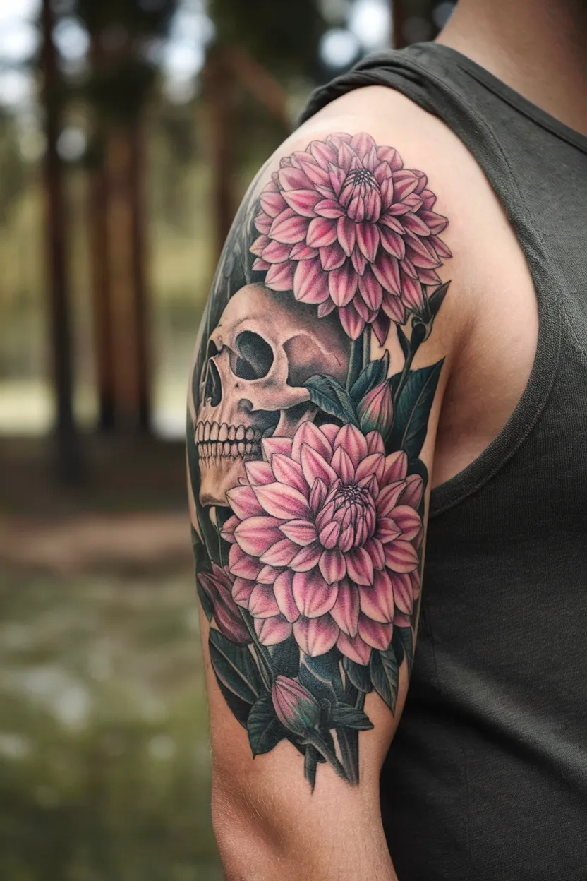 Dahlia Skull With Intricate Petals