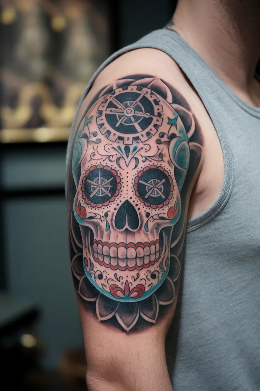 Sugar Skull With Clock Elements