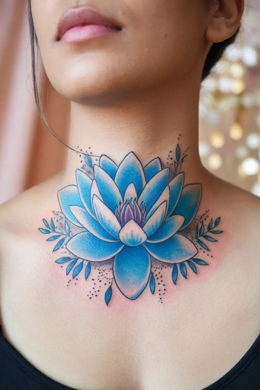 Lotus Neck Tattoo