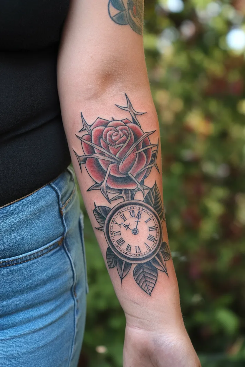 Rose and Clock Symbolizing Time