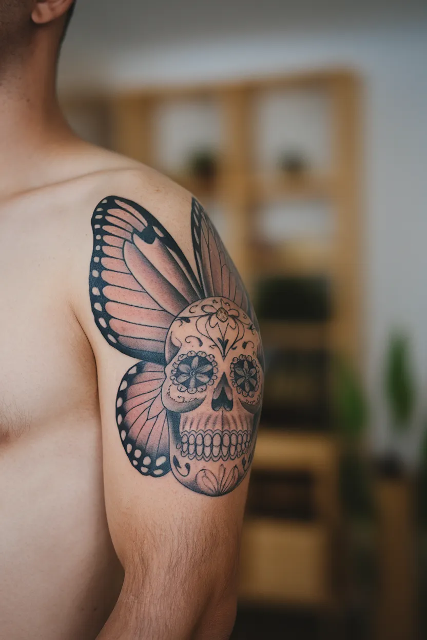 Sugar Skull With Butterfly Wings