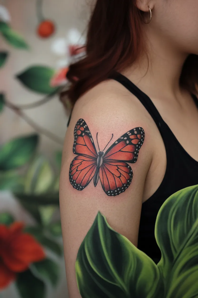 Red Ink Butterfly With Detailed Wings