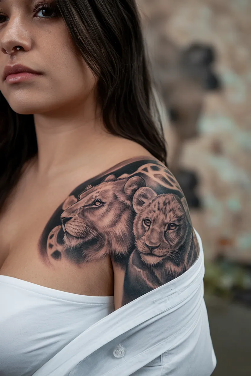 Lioness and Cub Silhouette