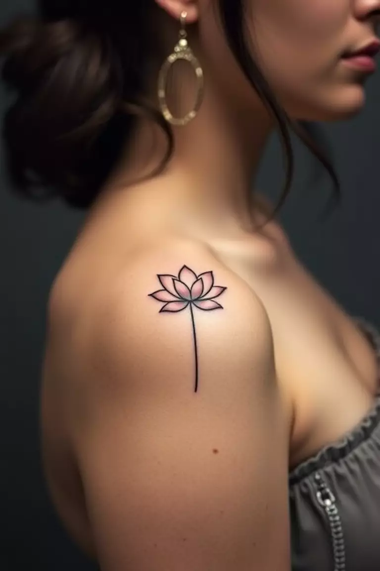 A close-up photo of a woman showing her delicate lotus flower arm tattoo design.  