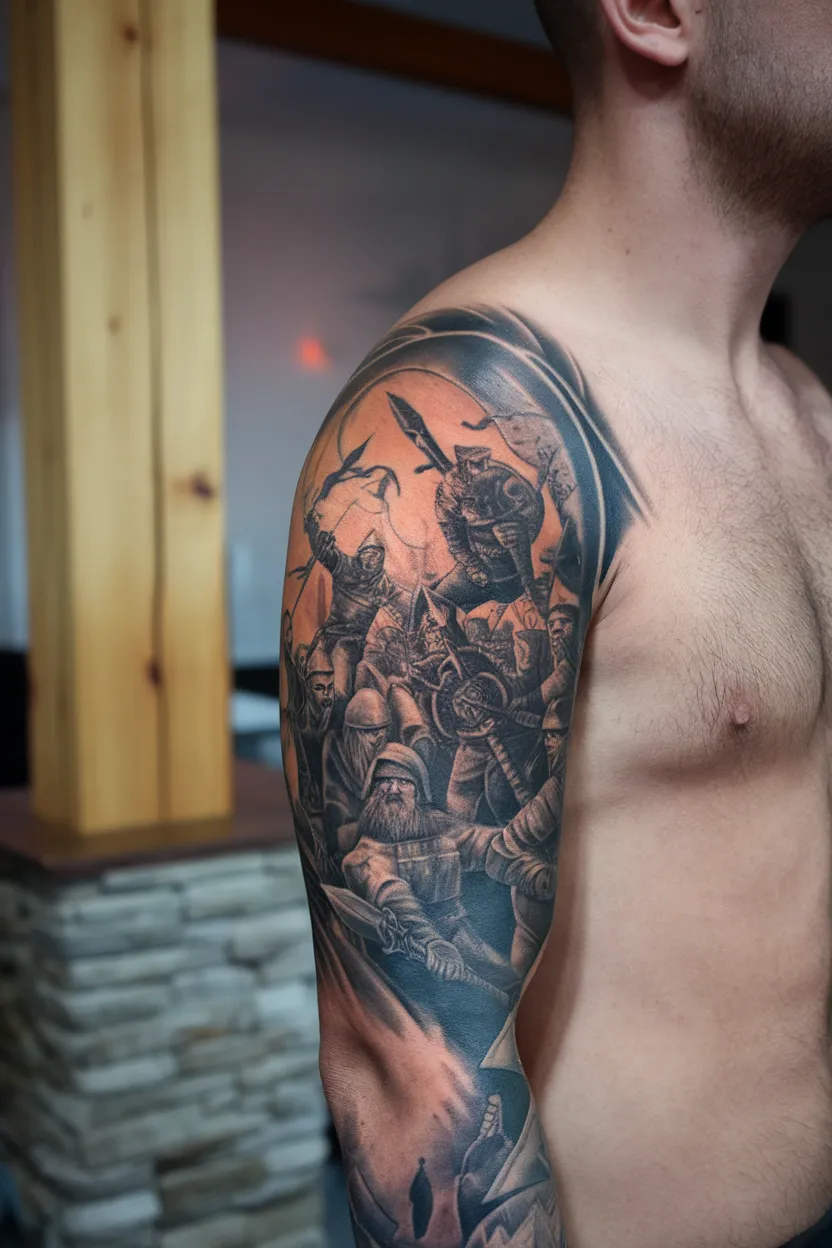 Battle Scene Tattoo Featuring Warriors