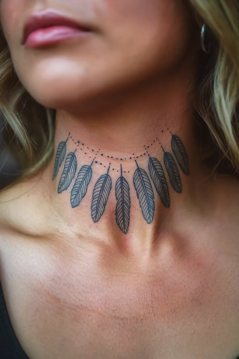 Feather Neck Tattoo