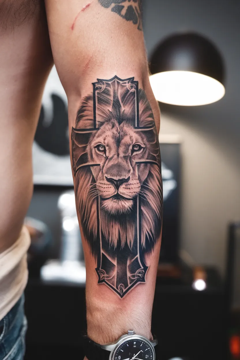 Lion Cross Tattoo Design