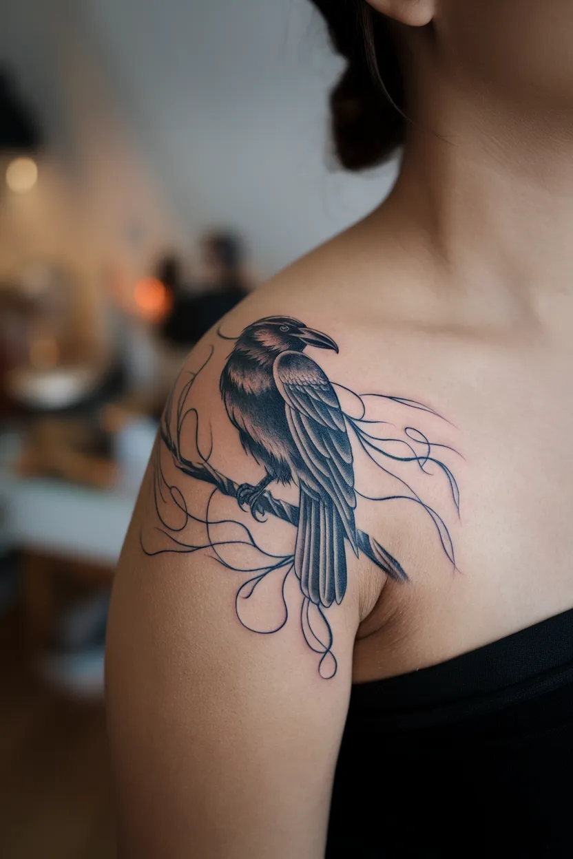Elegant Raven Design With Flowing Lines