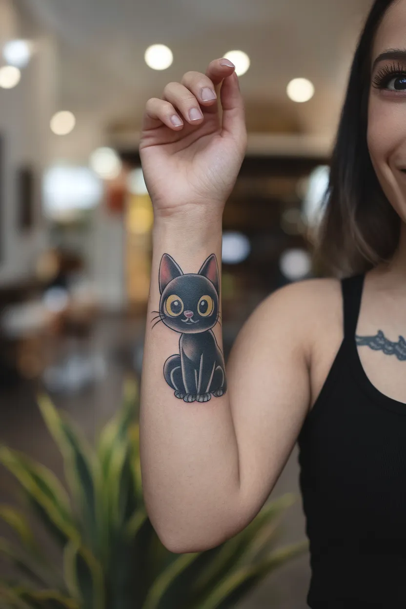 Cartoon-Style Black Cat With Big Eyes