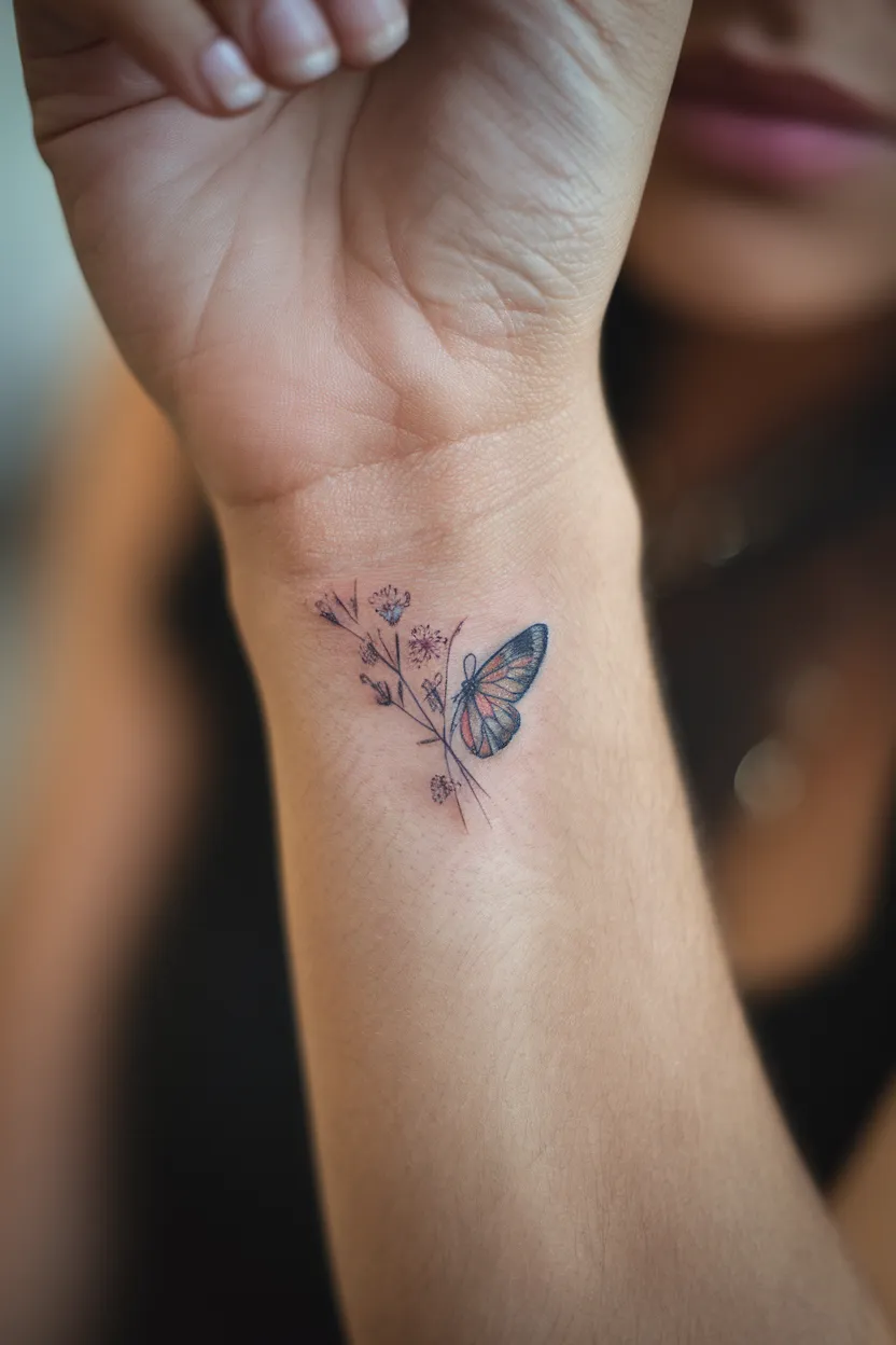 Tiny Butterfly With Small Flowers