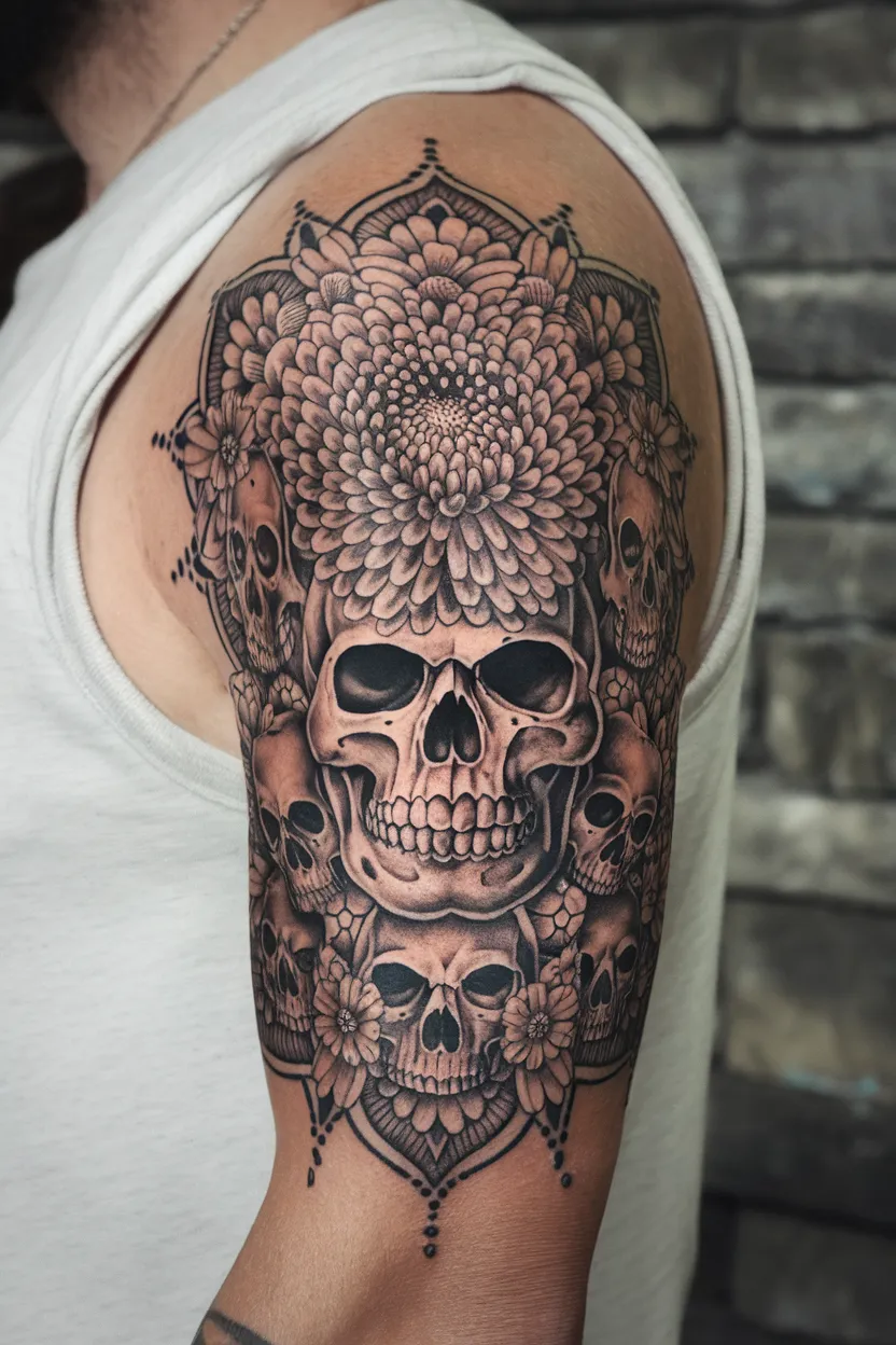 Chrysanthemum Skull Mandala